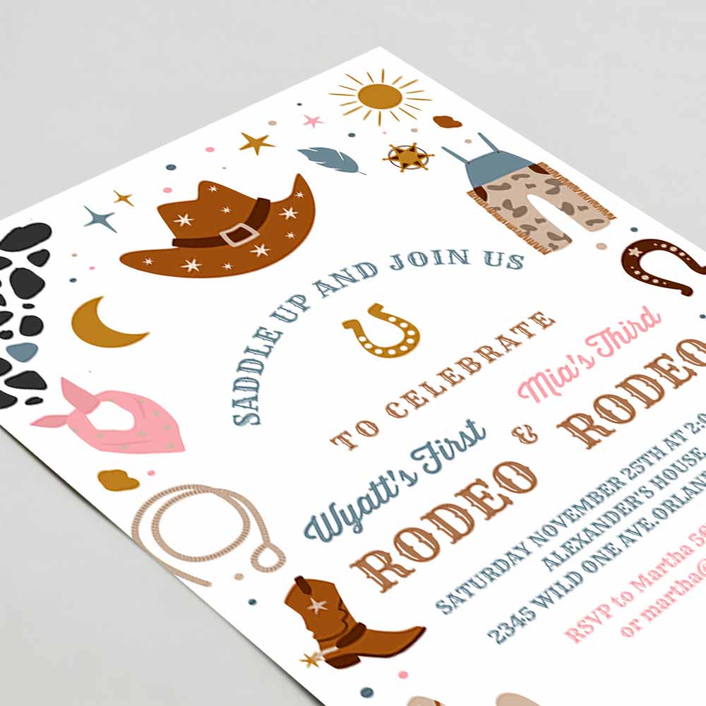 My First Rodeo Invitation, Joint Cowboy Birthday Invite Wild West Invitation, Ranch Southwestern