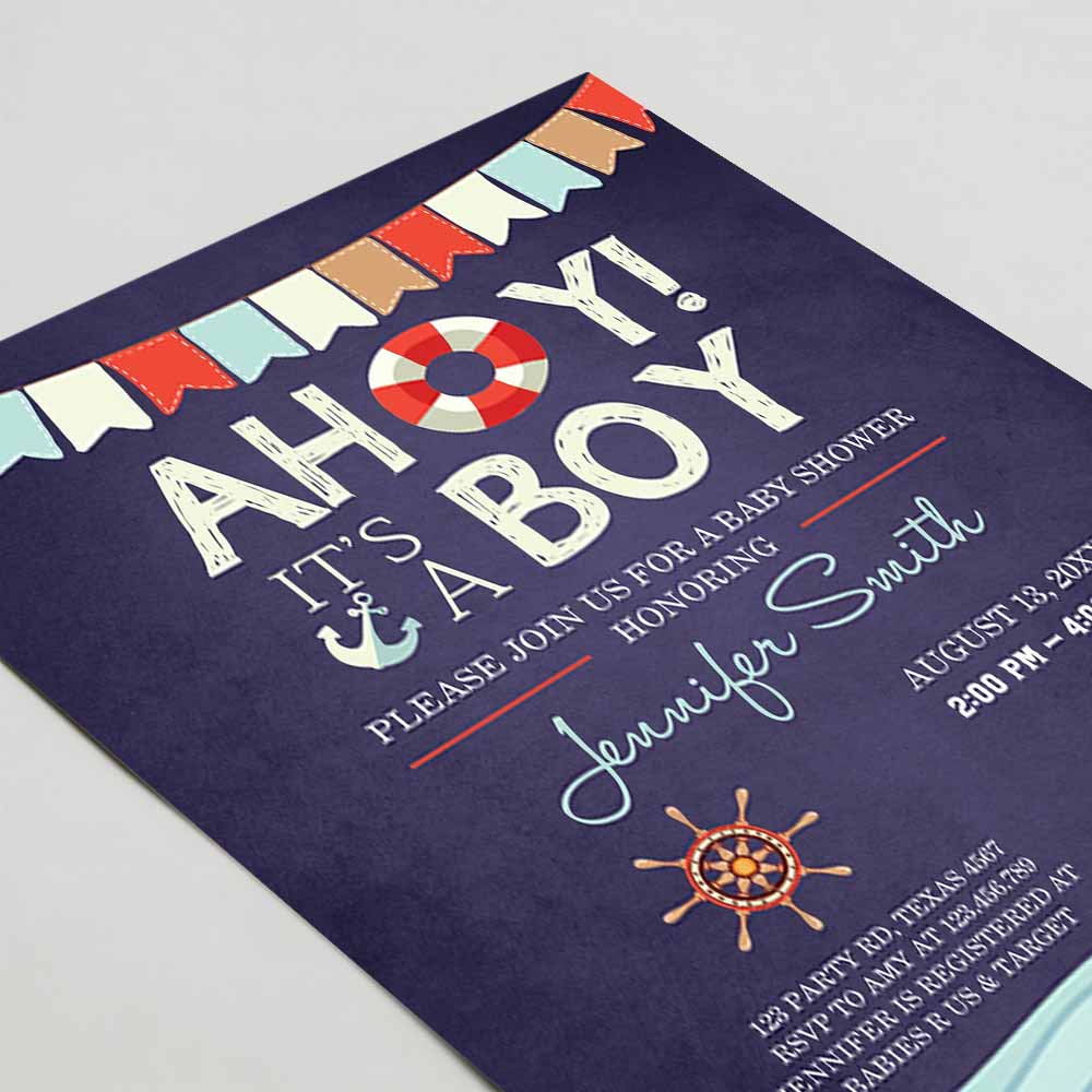 Nautical Baby Shower Invitation, Ahoy Its A Boy invite It's A Boy Whale Ocean Red Navy Blue