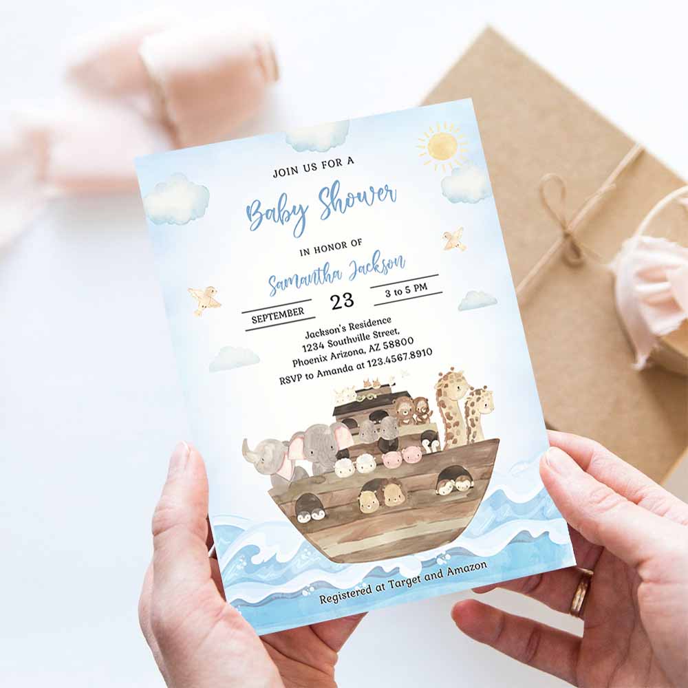 Noah's Ark baby shower invitation template, Noah's Ark baby shower invitation