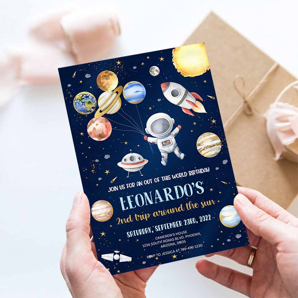 Outer Space Birthday Invitation Template, Planets Rocket Ship Astronaut Invite, Outer Space Galaxy Blast Off Invitation