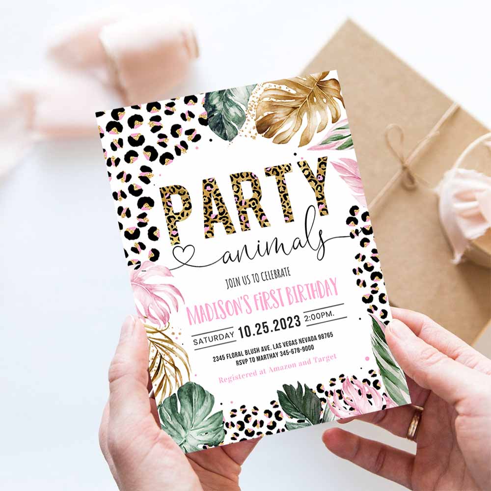 Party Animals Birthday Invitation Leopard Print Jungle Birthday Party Leopard Print Wild One Two Wild