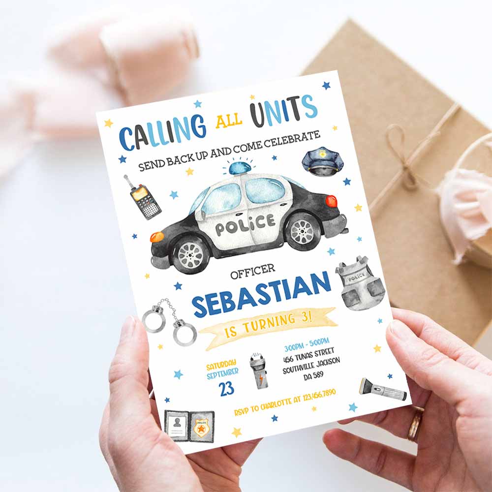 Police Birthday Invitation template, Police Officer Invitation, Policeman Invitation