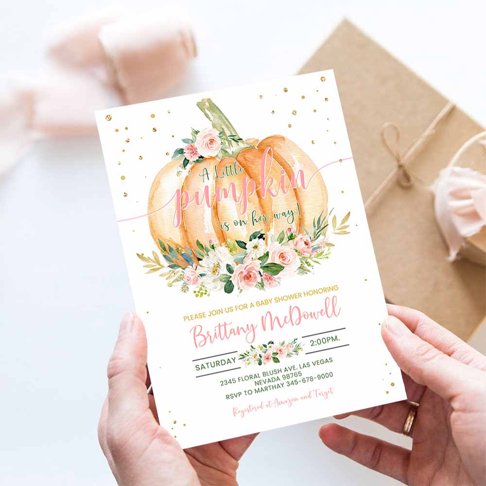 Pumpkin Baby Shower Invitation Editable, Girl Pumpkin Baby Shower Invites, Fall, Autumn Invitations