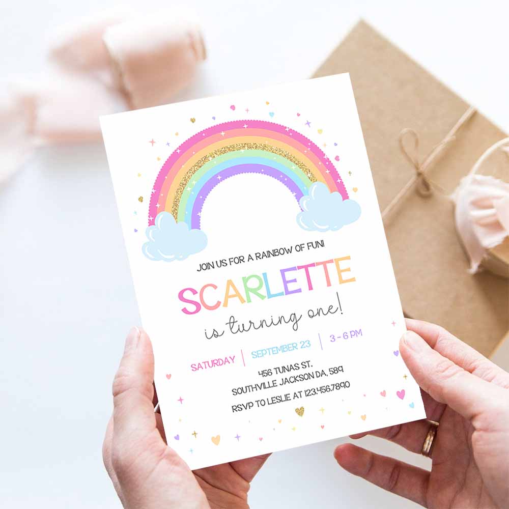 Rainbow Birthday Invitation, Girl Rainbow Invitation, Rainbow Invitation