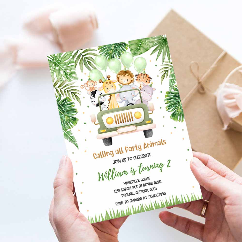 Safari Birthday Invitation, Wild One 1st Birthday Invite, Jungle Animals invitations