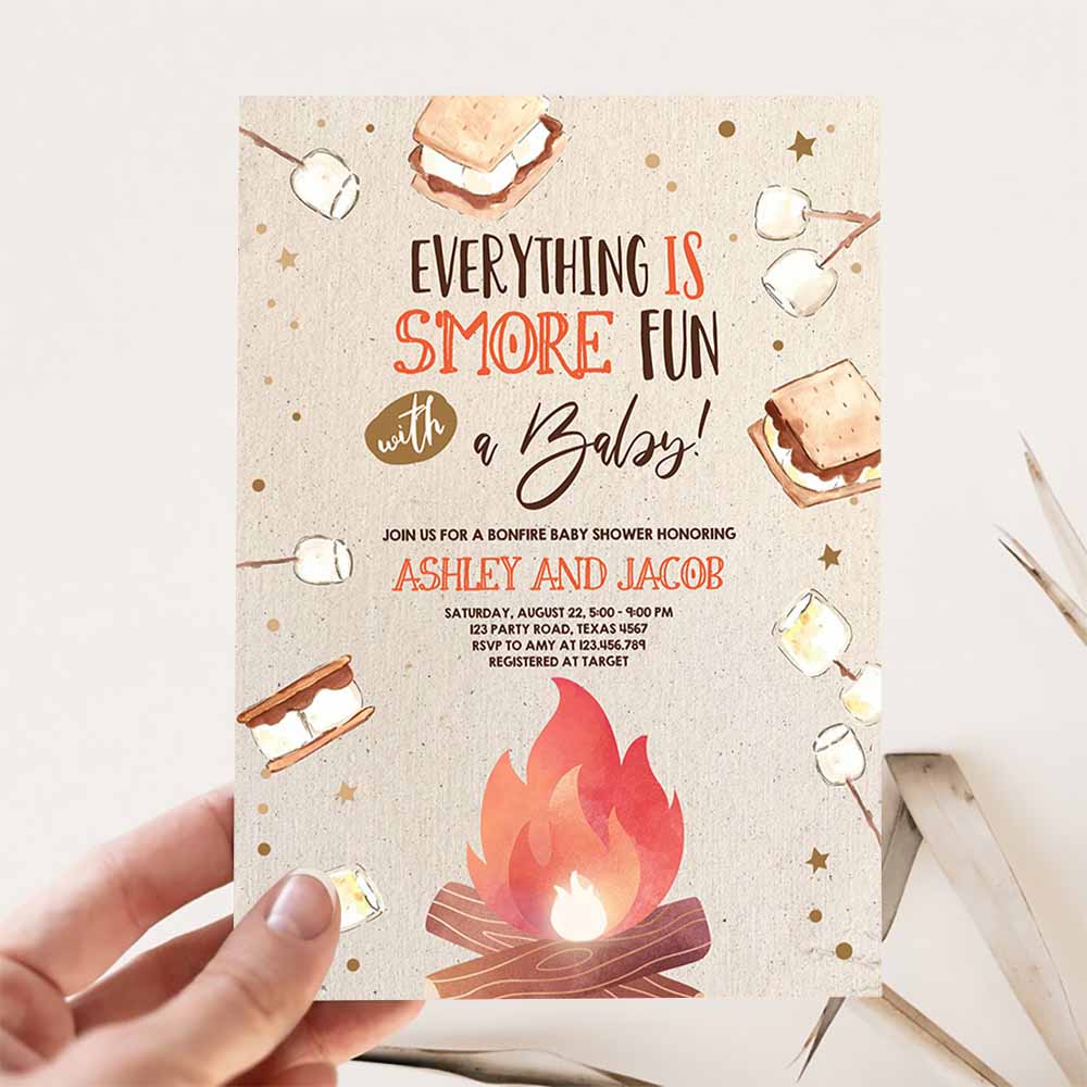 S'more Baby Shower Invitation, Bonfire Baby Shower Autumn Couples Shower Invite Fall Smores