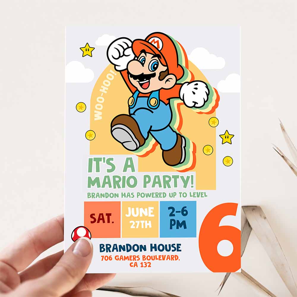 Super Mario Birthday Invitation, Birthday Invitation, Super Mario Invitation