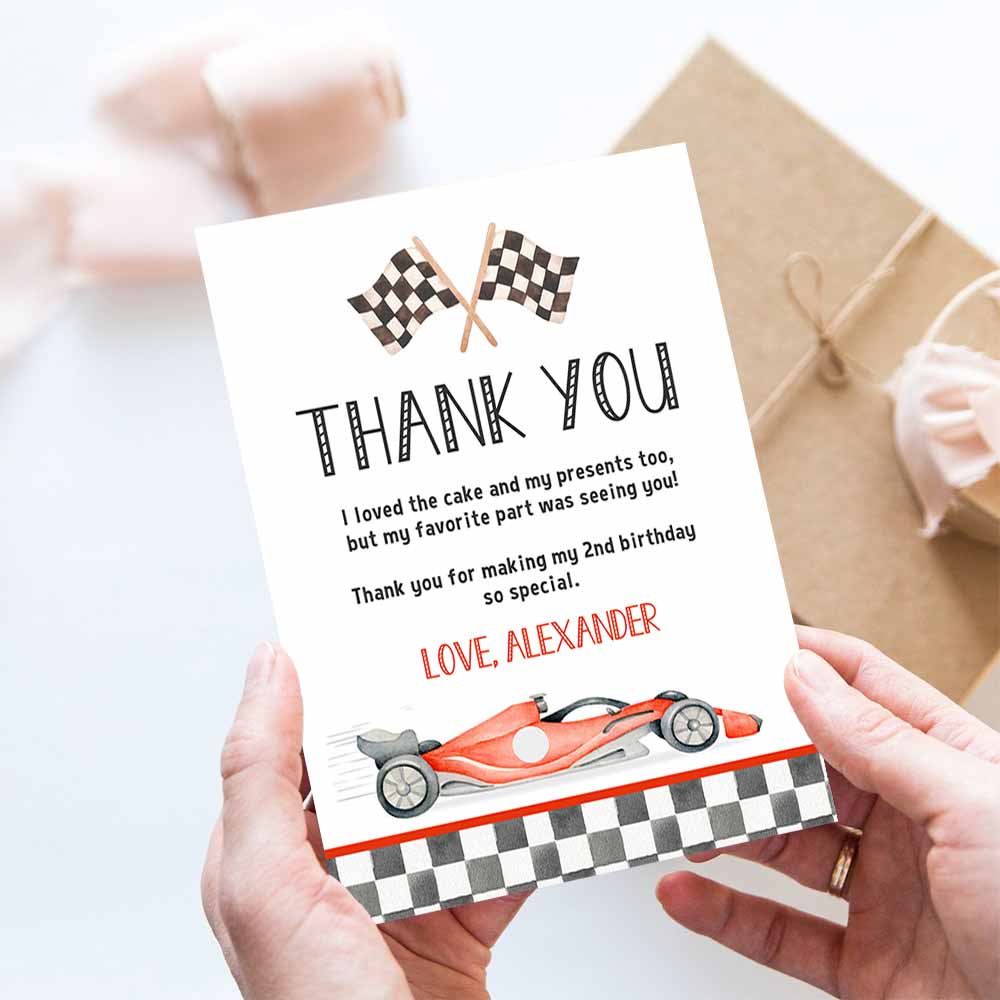 TWO Fast Birthday Thank You Card Racecar 2nd Birthday Note car Racing Car Vintage Racecar