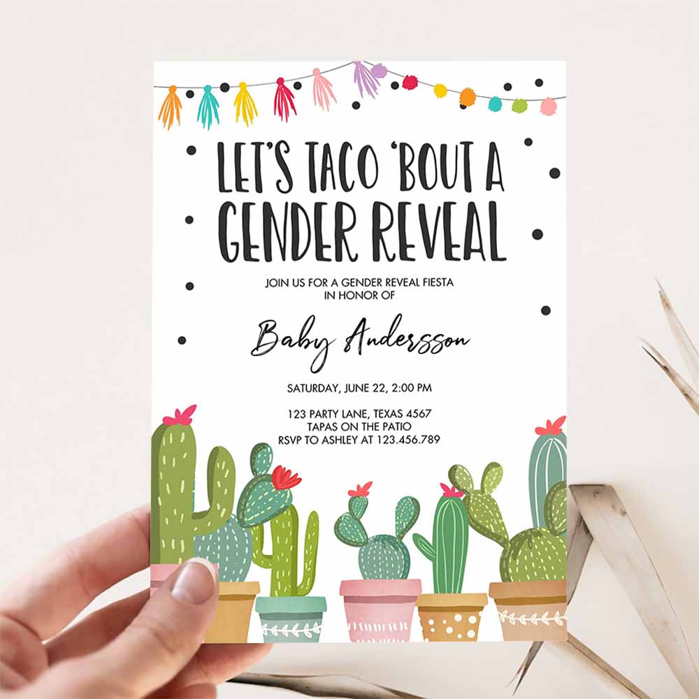 Taco Bout a Gender Reveal Invitation, Cactus Mexican Fiesta He or She Boy or Girl Party