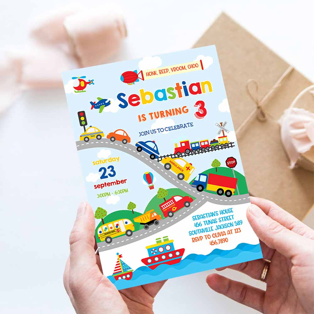 Transportation Birthday Invitation Template, Transportation Vehicle Birthday Invitation