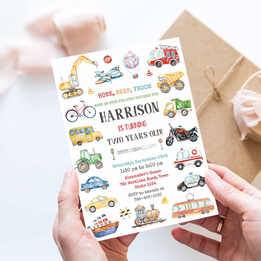 Transportation Birthday Invitation Template, Transportation Vehicle Birthday Invitation, Transportation