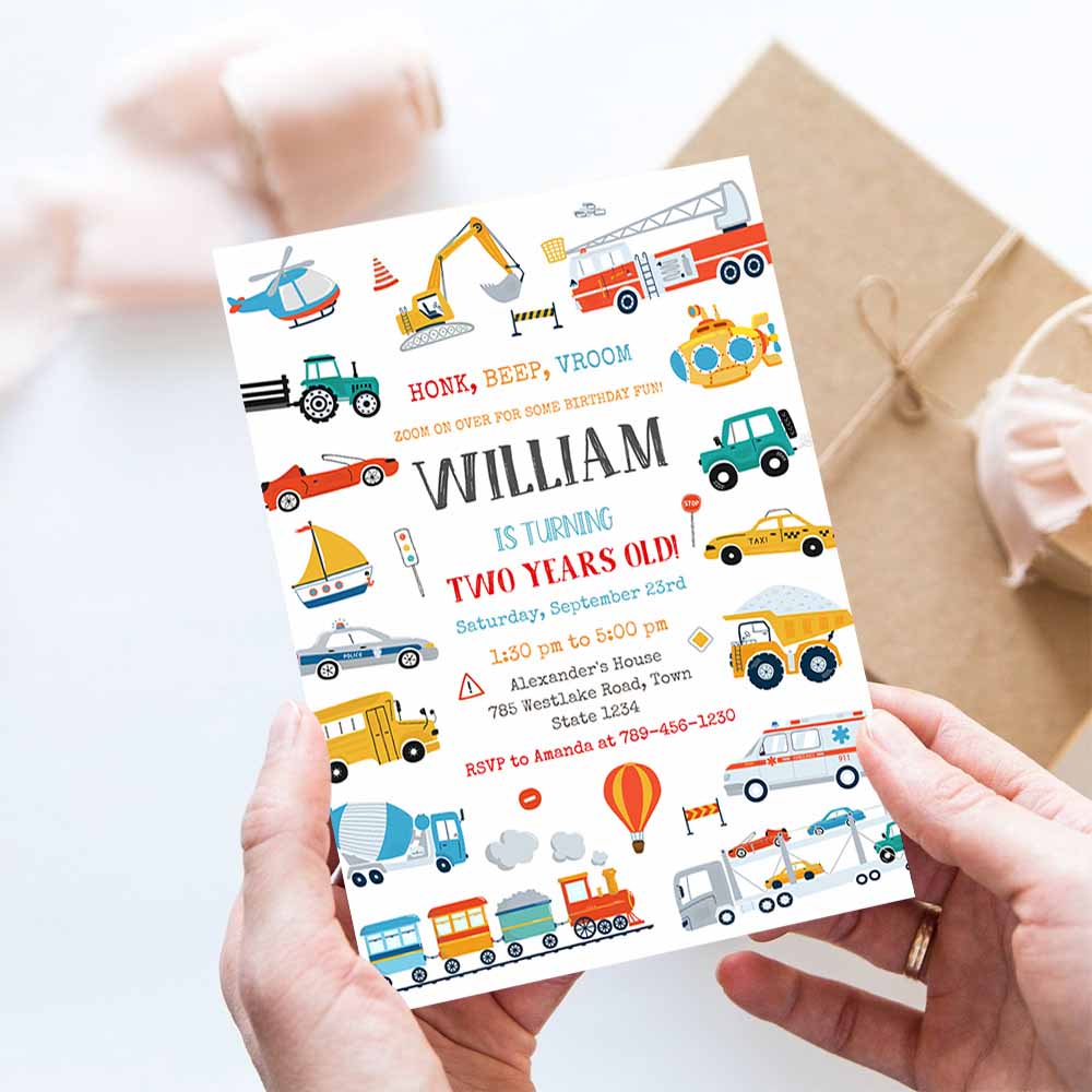 Transportation Birthday Invite, Transportation Vehicle Birthday Invitation