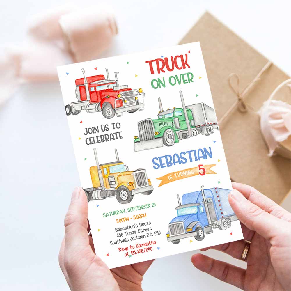 Truck Birthday Invitation Template, Semi-Truck Birthday Invitation, Truck Birthday Invitation