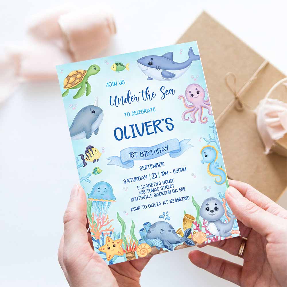 Under The Sea Birthday Invitation, Ocean Animals Party Invite, Under The Sea Invite