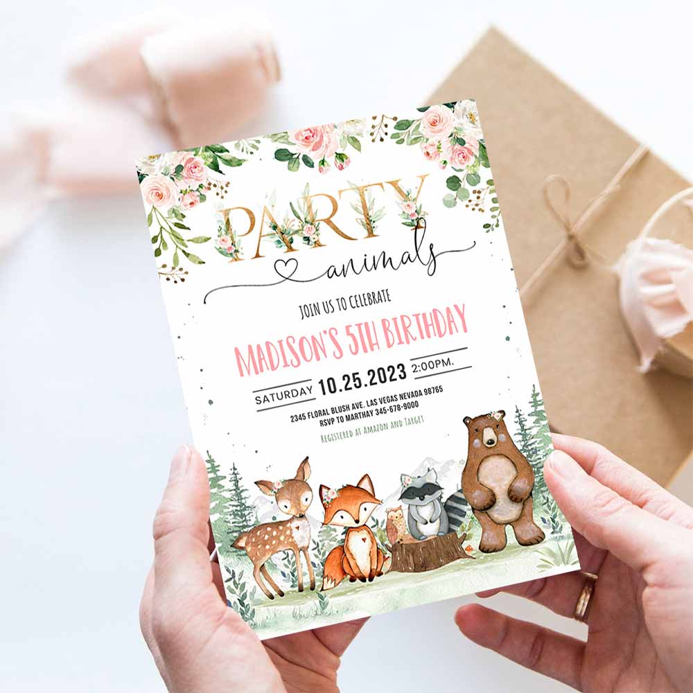 Woodland Birthday invitation, Girl Woodland Party animals invitation,Woodland Creatures Theme